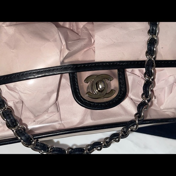 Chanel Clear PVC Black Lambskin Leather Trim Evening Shoulder Flap Bag - Picture 7 of 14